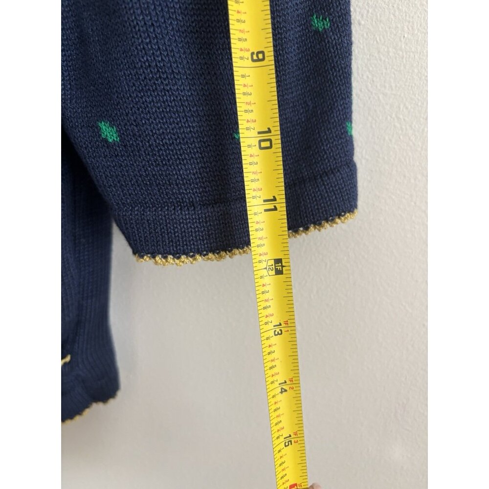 Vintage Blue Green Knit Wrap Sweater Cropped Fit Deep V Puff Sleeves Union Small - Picture 9 of 12
